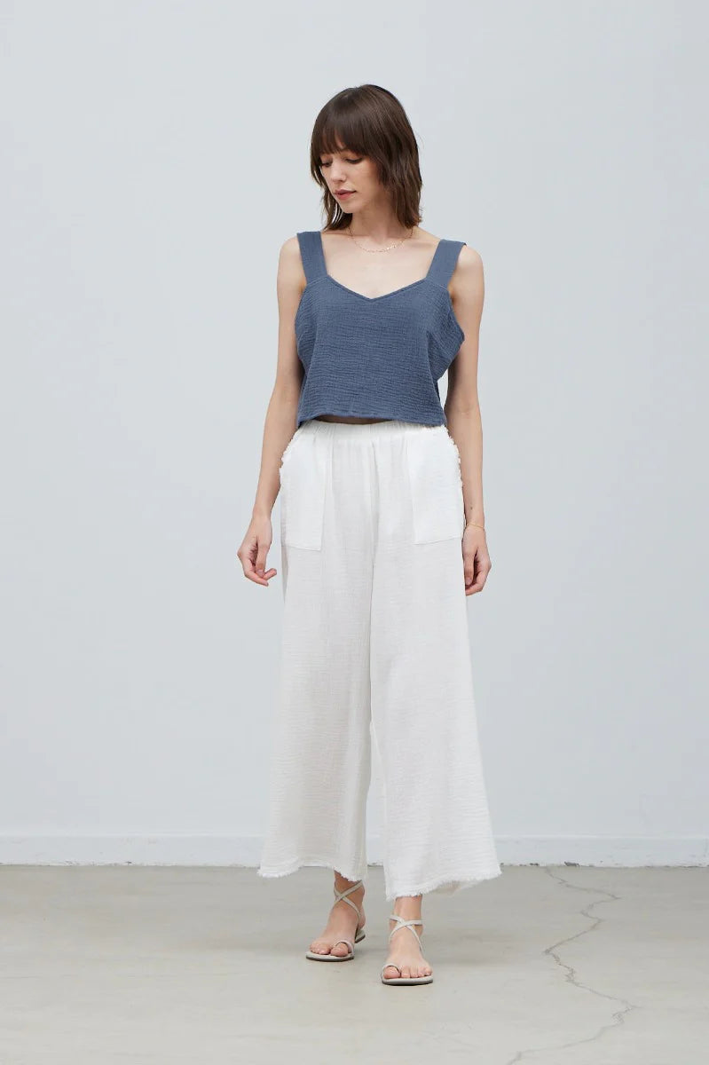 Load image into Gallery viewer, Raw Edge Trim Solid Gauze Pant Off White
