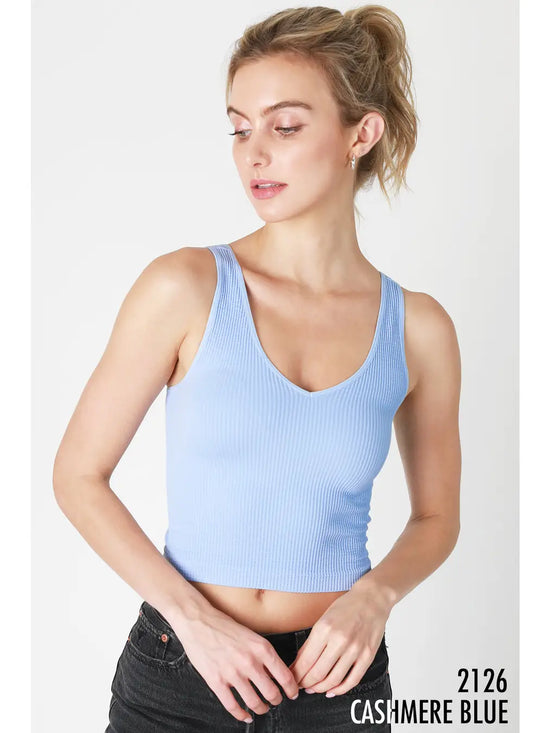 Load image into Gallery viewer, V Neck Ribbed Crop Top Cashmere Blue
