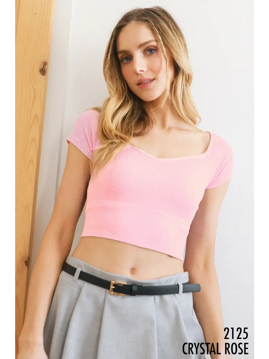 Cap Sleeve Ribbed Crop Top