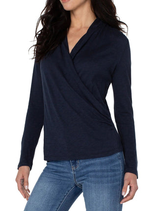 Wrap Front Slub Knit Long Sleeve
