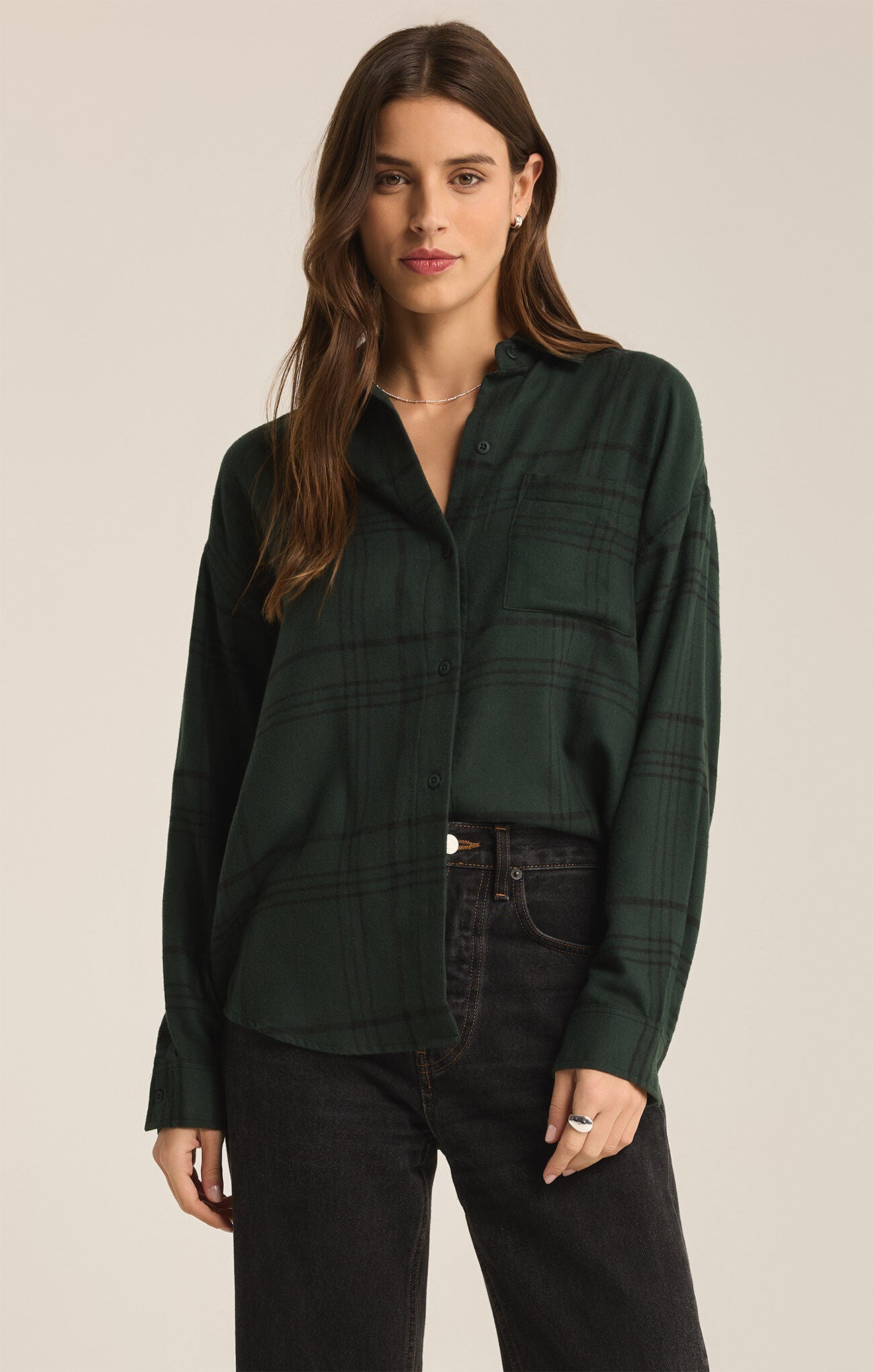 River Plaid Button Up / Cyprus Green