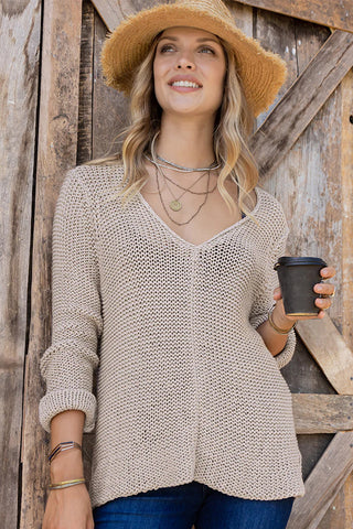 Maui V Cotton Knit Sweater / Khaki