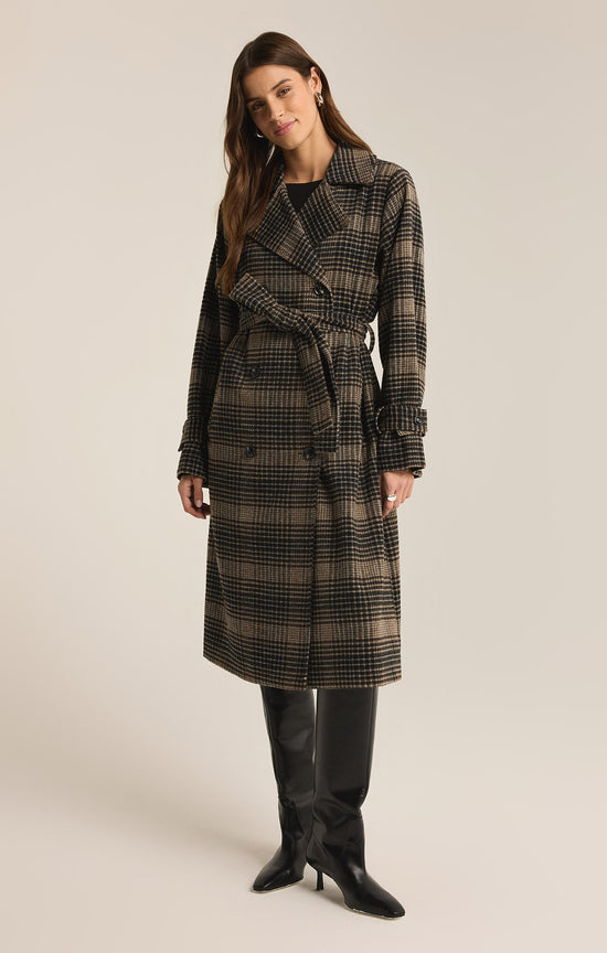 Jackie Plaid Trench / Latte