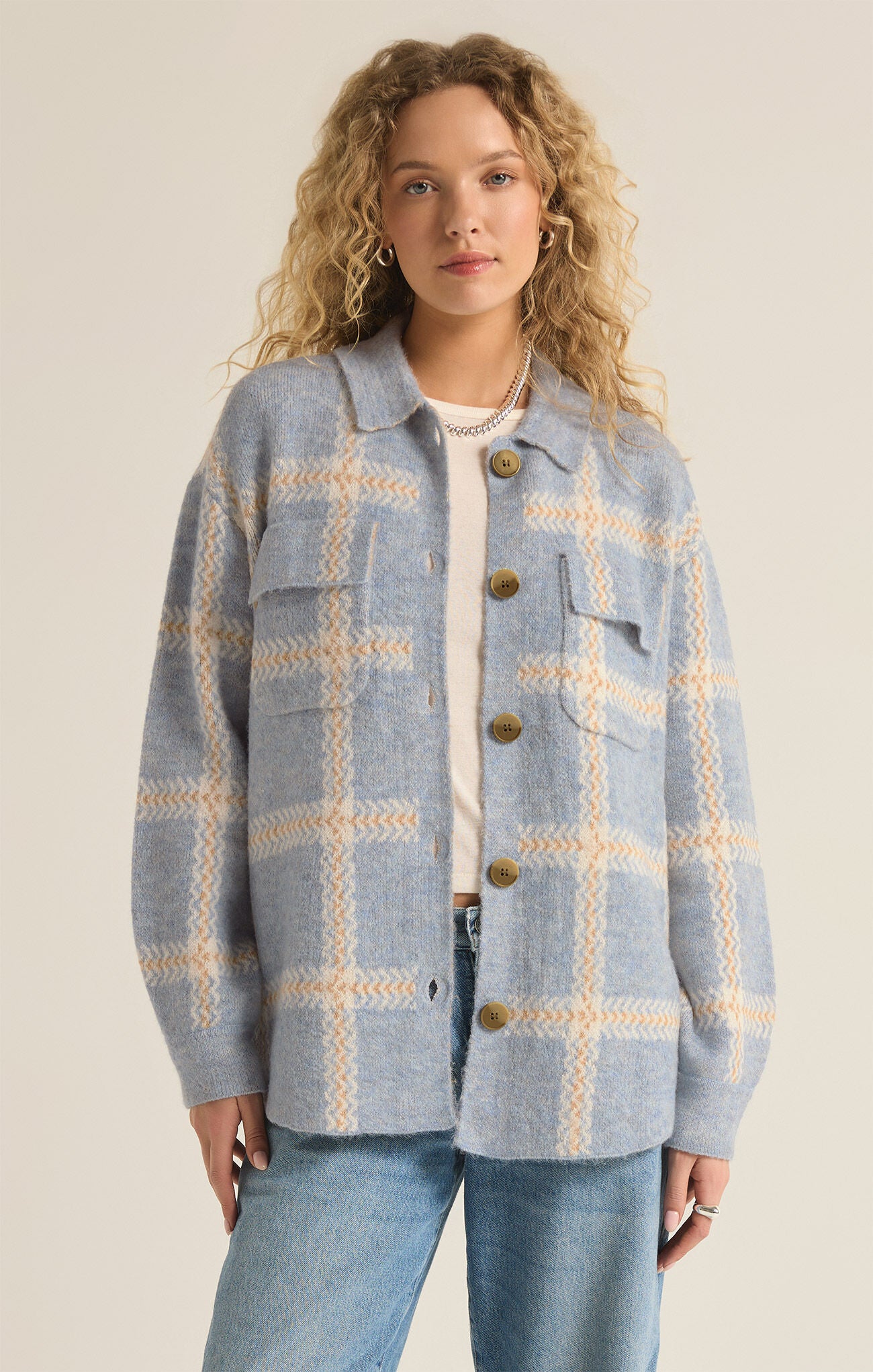 Tyler Plaid Sweater Jacket / Light Denim