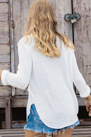 Shirt Tail V Cotton Knit Sweater / Breaker White