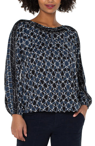 Long Sleeve Shirred Woven Blouse