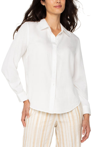 Rolled Long Sleeve Woven Shirt / White