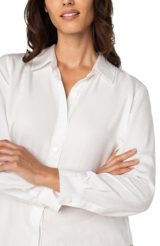 Rolled Long Sleeve Woven Shirt / White