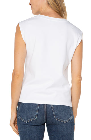 Cap Sleeve V-Neck Top with Embroidery