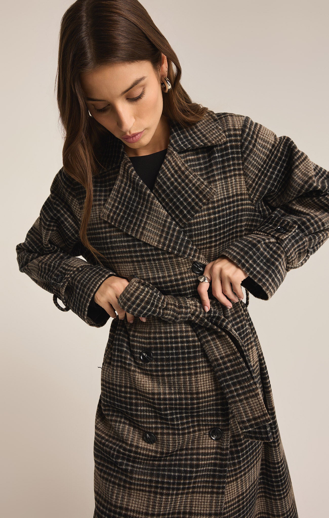 Jackie Plaid Trench / Latte