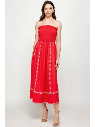 Embroidered Linen Tube Dress