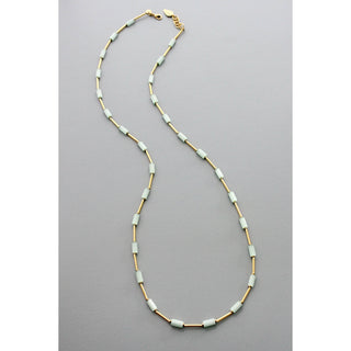 GND133 mint green and brass long necklace