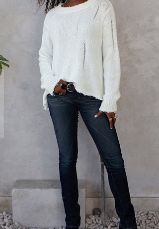 Oliver Distressed Crew Chunky Pure Snow