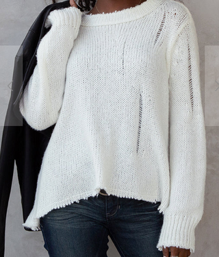 Oliver Distressed Crew Chunky Pure Snow