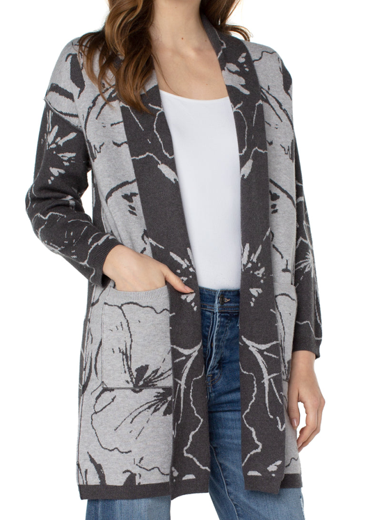 Load image into Gallery viewer, Open Front Cardigan Sweater Floral Jacquard
