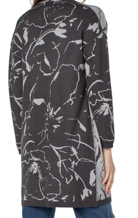 Open Front Cardigan Sweater Floral Jacquard