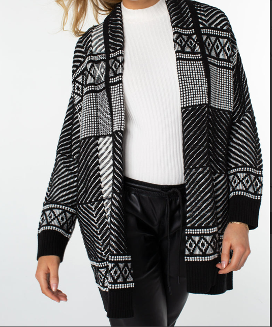 Load image into Gallery viewer, Open Front Cardigan Black White Jacquard
