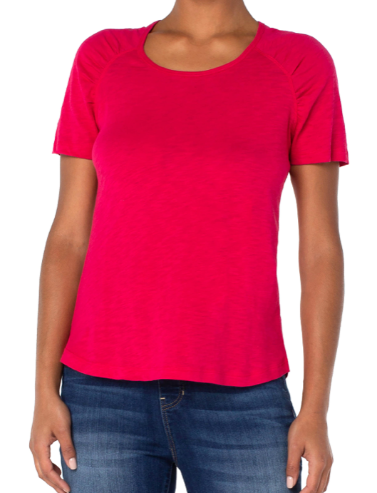 Load image into Gallery viewer, Shirred Short Sleeve Knit Tee Lollipop Red
