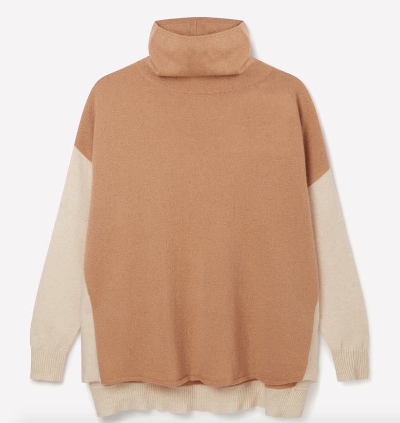 Load image into Gallery viewer, Margot Cowl Neck Colorblock Camel

