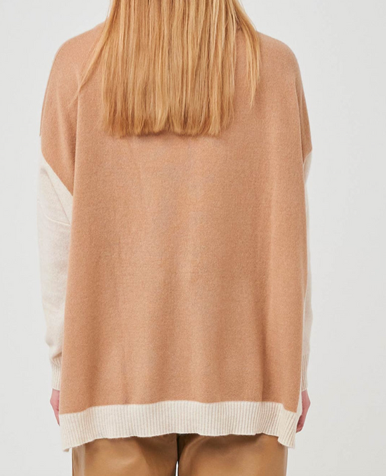 Load image into Gallery viewer, Margot Cowl Neck Colorblock Camel
