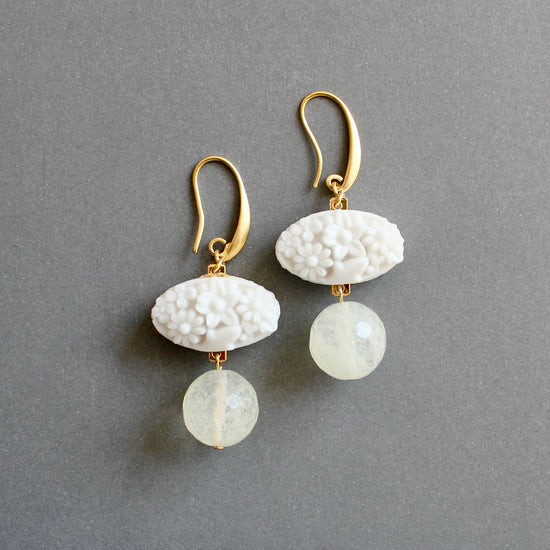 ISLE18 Vintage milk glass and quartz earrings