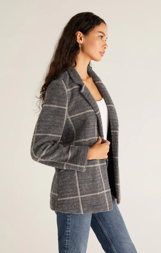 Load image into Gallery viewer, Anna Plaid Blazer Charcoal
