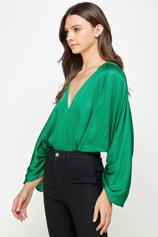 Load image into Gallery viewer, Ruched Detailed Shirred Bodysuit Green
