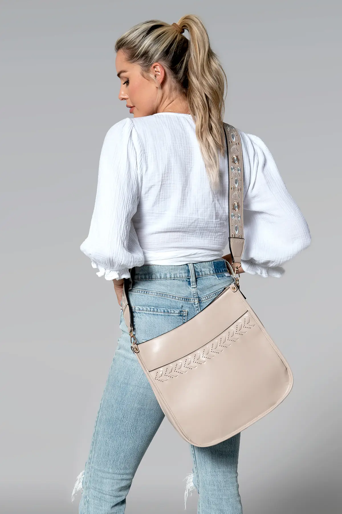 Load image into Gallery viewer, Pippa Stitch Accent Crossbody Beige

