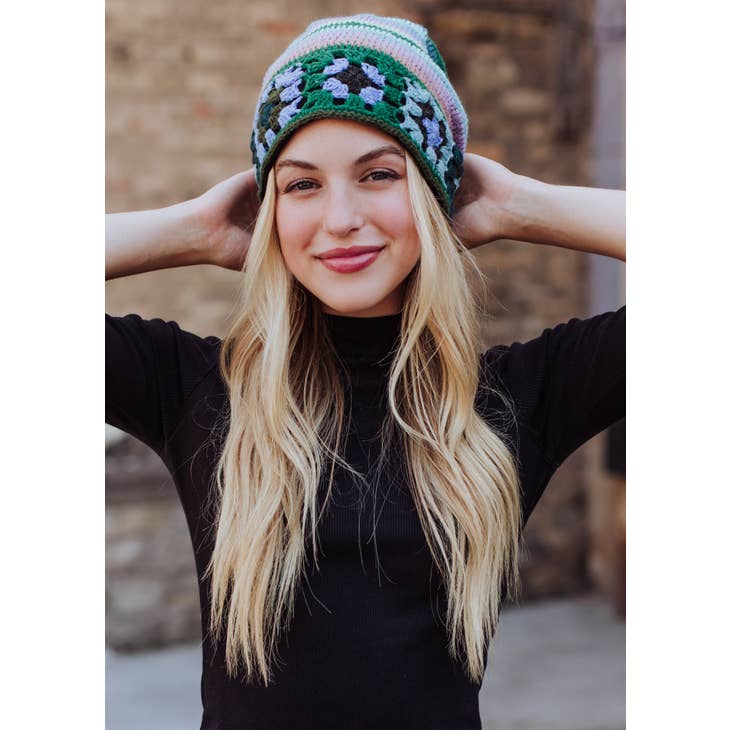 Load image into Gallery viewer, Blue &amp;amp; Green Crochet Beanie
