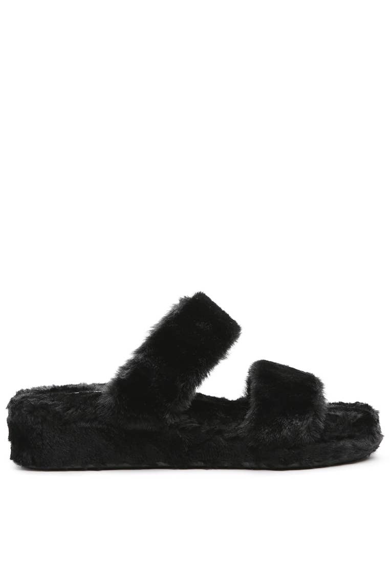 Fur Sandal Slippers Black