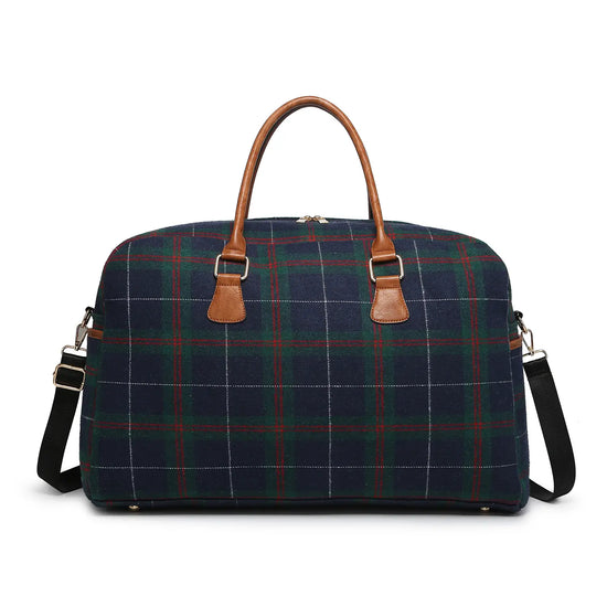 Load image into Gallery viewer, Florence Duffle Bag Weekender Plaid Navy
