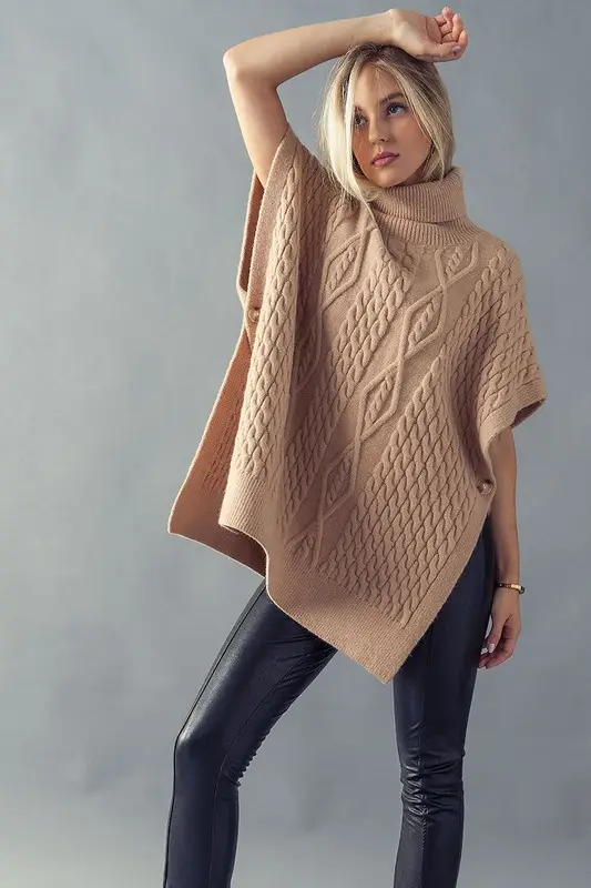 Mocha Side Button Turtleneck