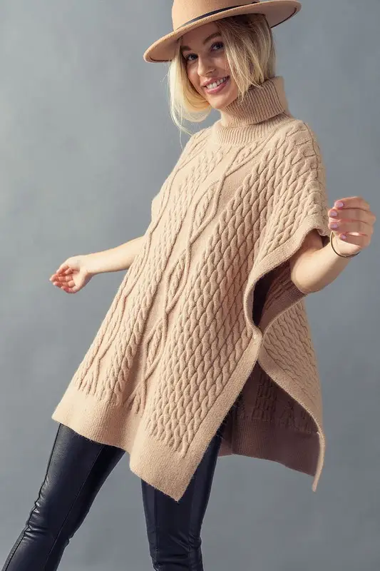 Mocha Side Button Turtleneck