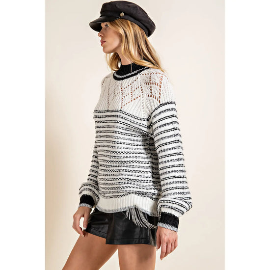 Load image into Gallery viewer, Open Pattern Pin Stripe Sweater
