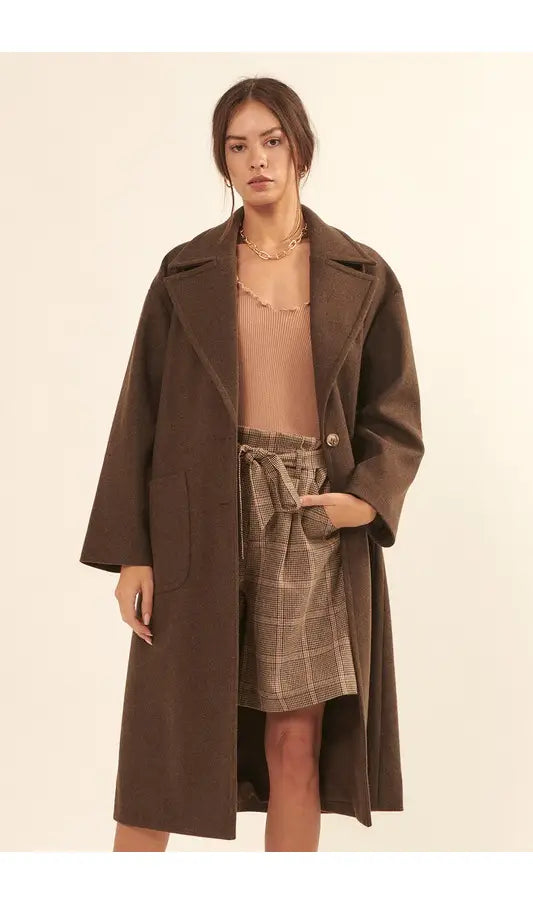 Calf-Length Overcoat with Oversized Lapels