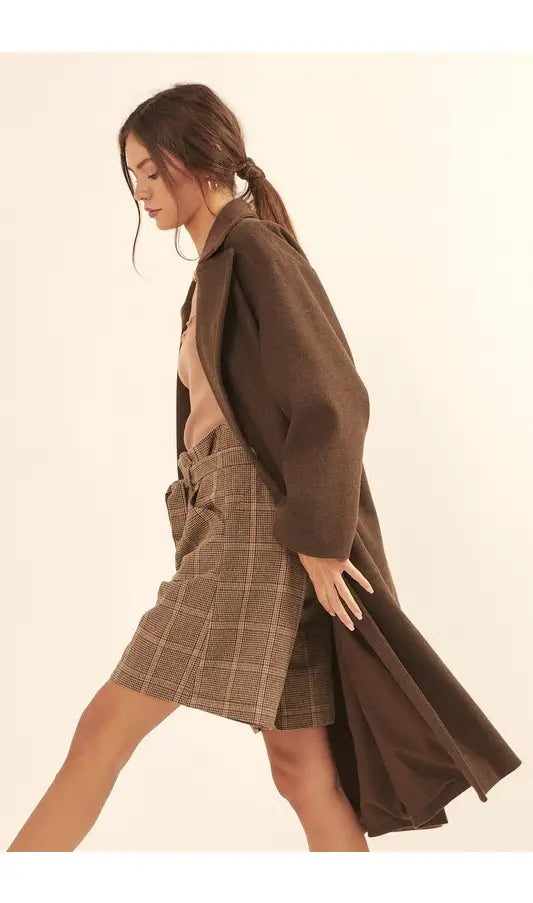 Calf-Length Overcoat with Oversized Lapels