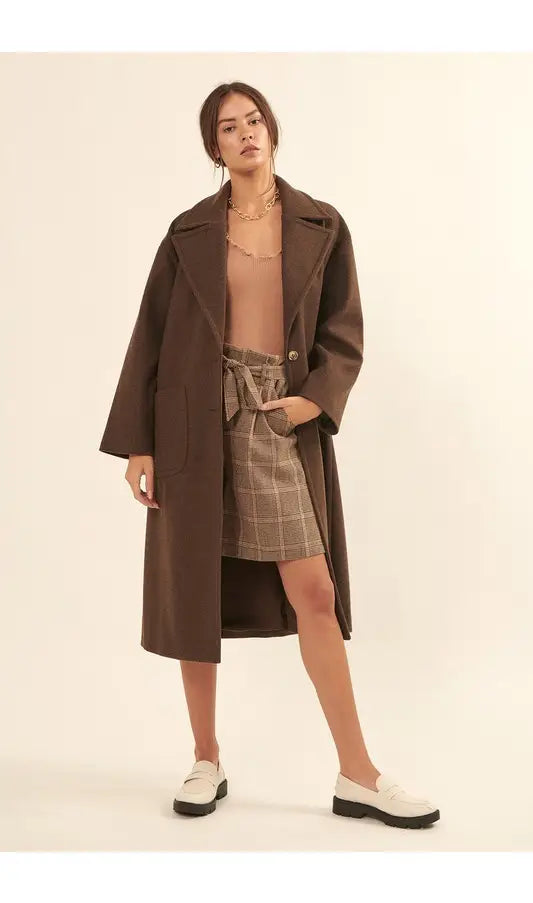 Calf-Length Overcoat with Oversized Lapels