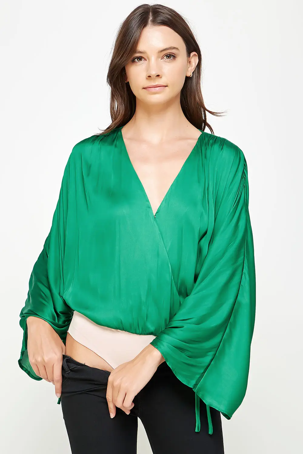 Ruched Detailed Shirred Bodysuit Green